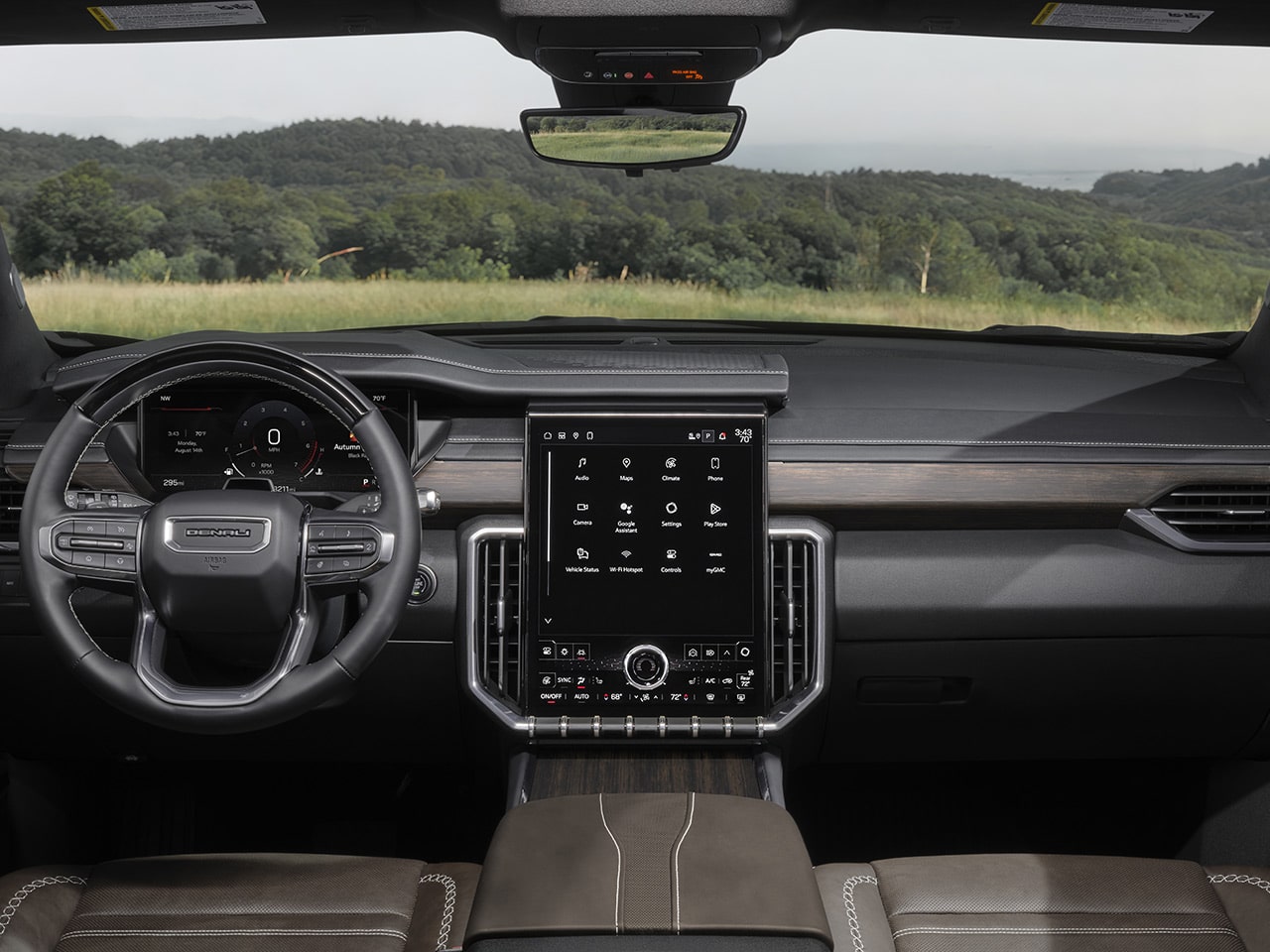 Interior View of the 2026 GMC Denali Ultimate with Woodland Mahogany Full-Grain Leather Seats