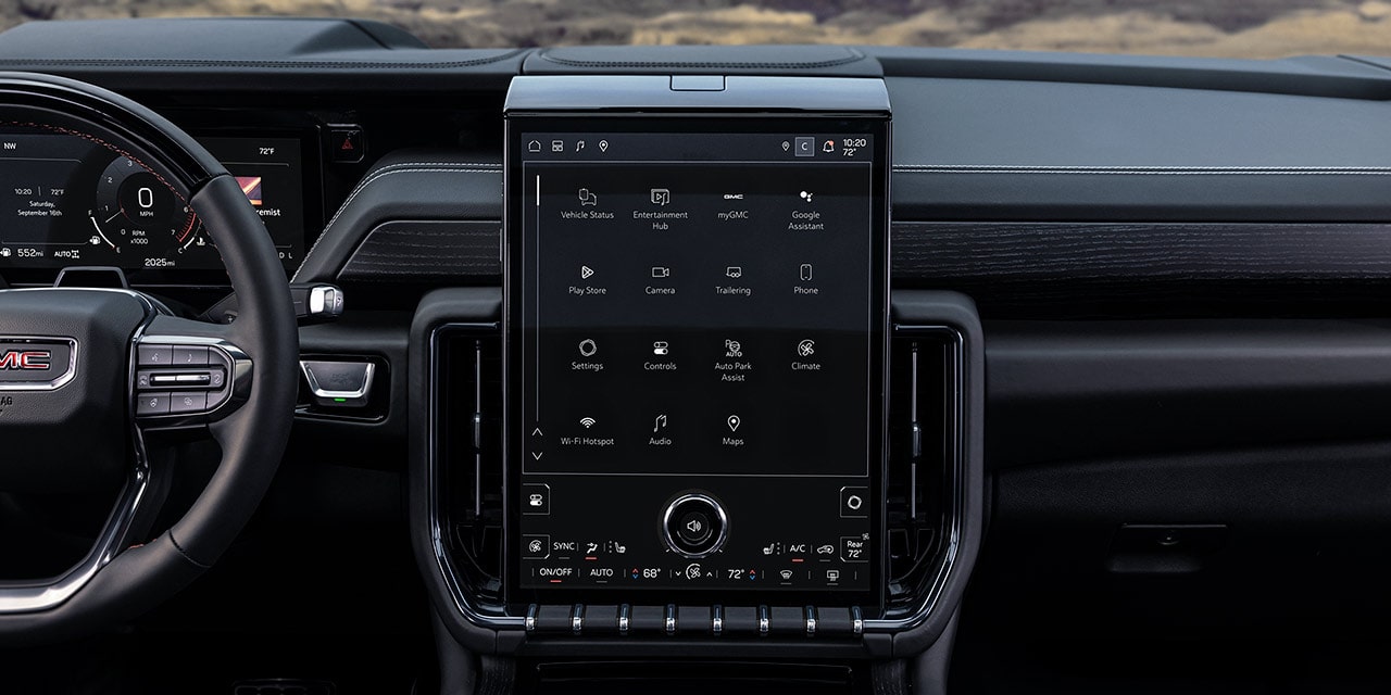 Close-up of the 16.8 Inch Diagonal Infotainment System in the 2026 GMC Yukon AT4 Full-Size Off-Road SUV