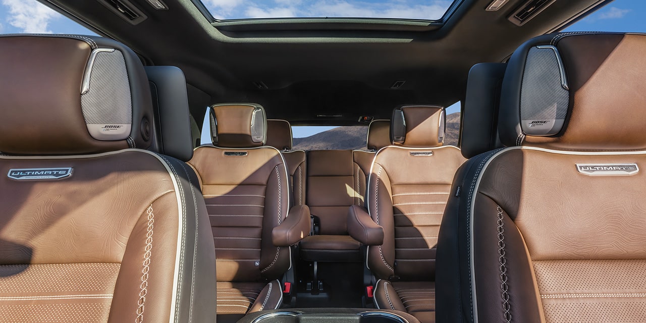 Interior View of the 3 Row Denali Ultimate Seating in the GMC Yukon Denali Ultimate Luxury Large SUV