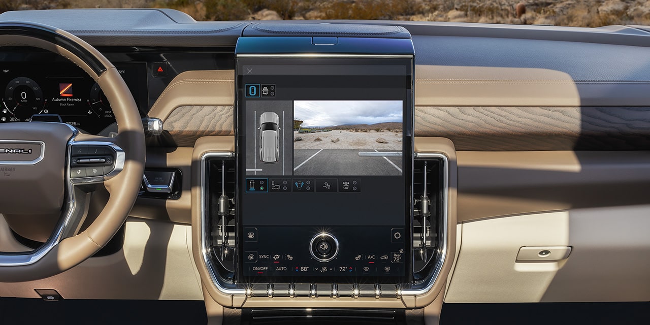 Close-up of the Infotainment System Displaying the Camera View in the 2026 GMC Yukon Elevation Full-Size SUV