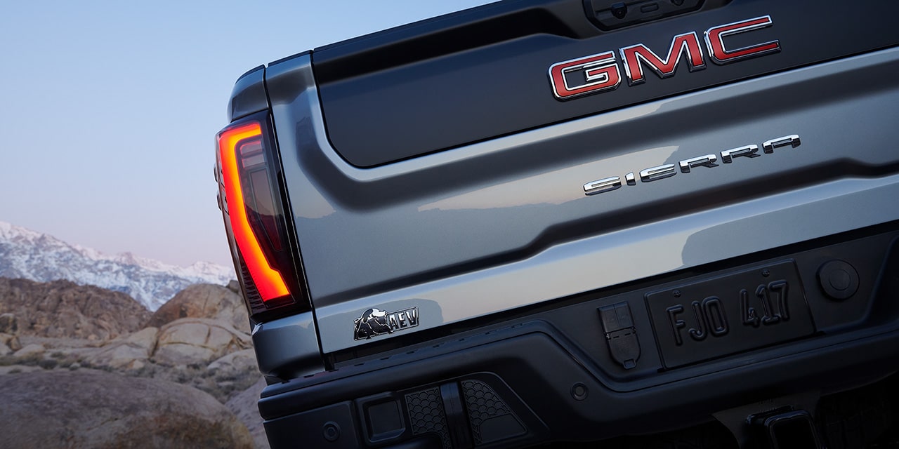 Close-up of "AEV" Badging on the Back of a 2026 GMC Sierra HD AT4X AEV Truck