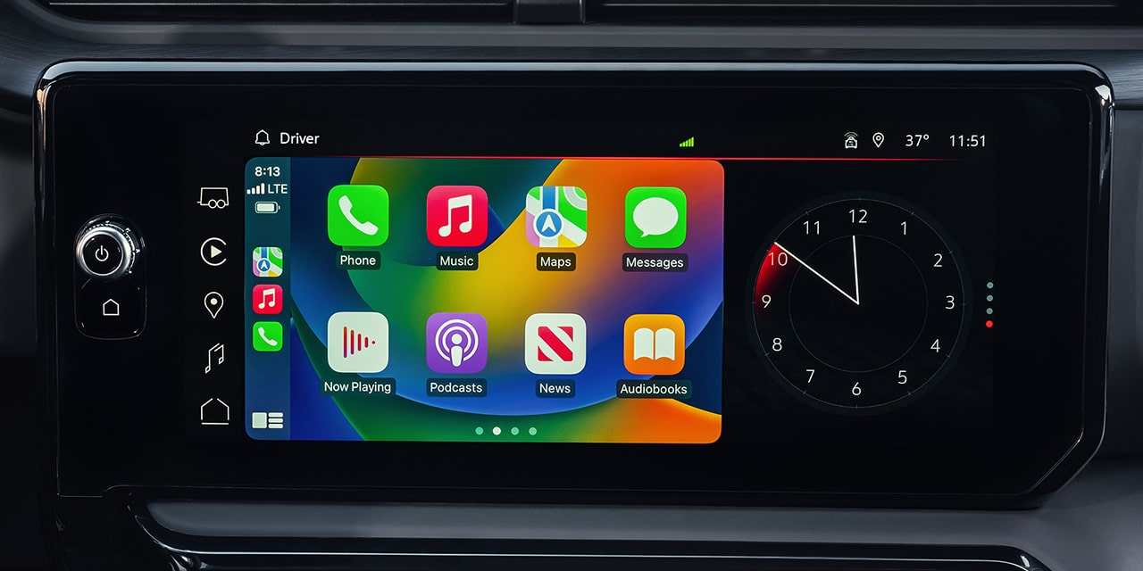 Close-up View of the Infotainment System with Apple Carplay in Use in a 2026 GMC Sierra HD Truck