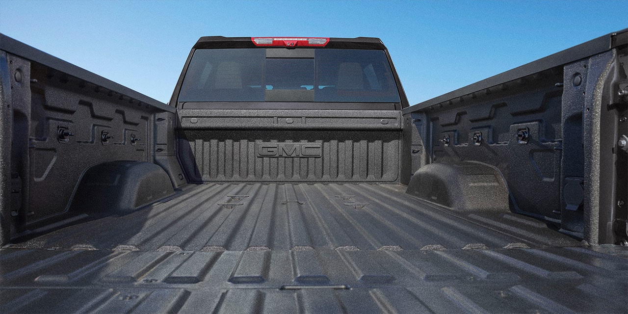 View of the Exterior Spray-on Bedliner in the 2026 GMC Sierra HD Heavy Duty Truck Bed