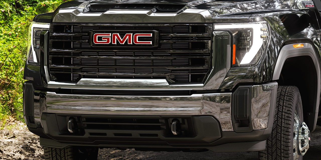 Front View of the 2026 GMC Sierra HD Heavy Duty Truck and the LED Projector Headlamps