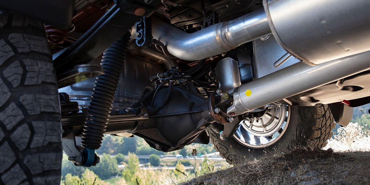 Close-up of the 2026 GMC Sierra AT4X Off-Road Suspension