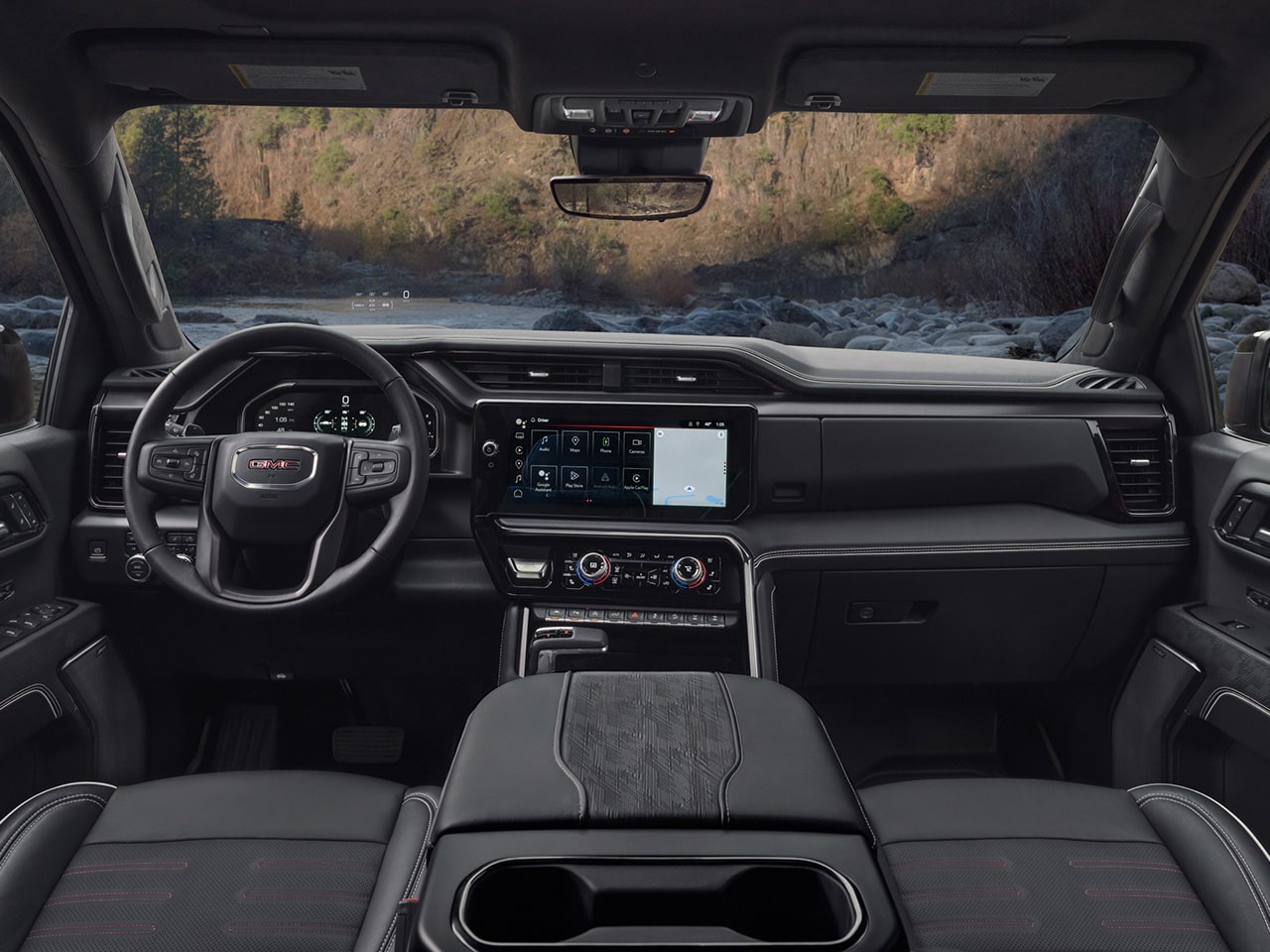 Interior View of the Dashboard and Infotainment System in the 2026 GMC Sierra AT4 Off-Road Truck
