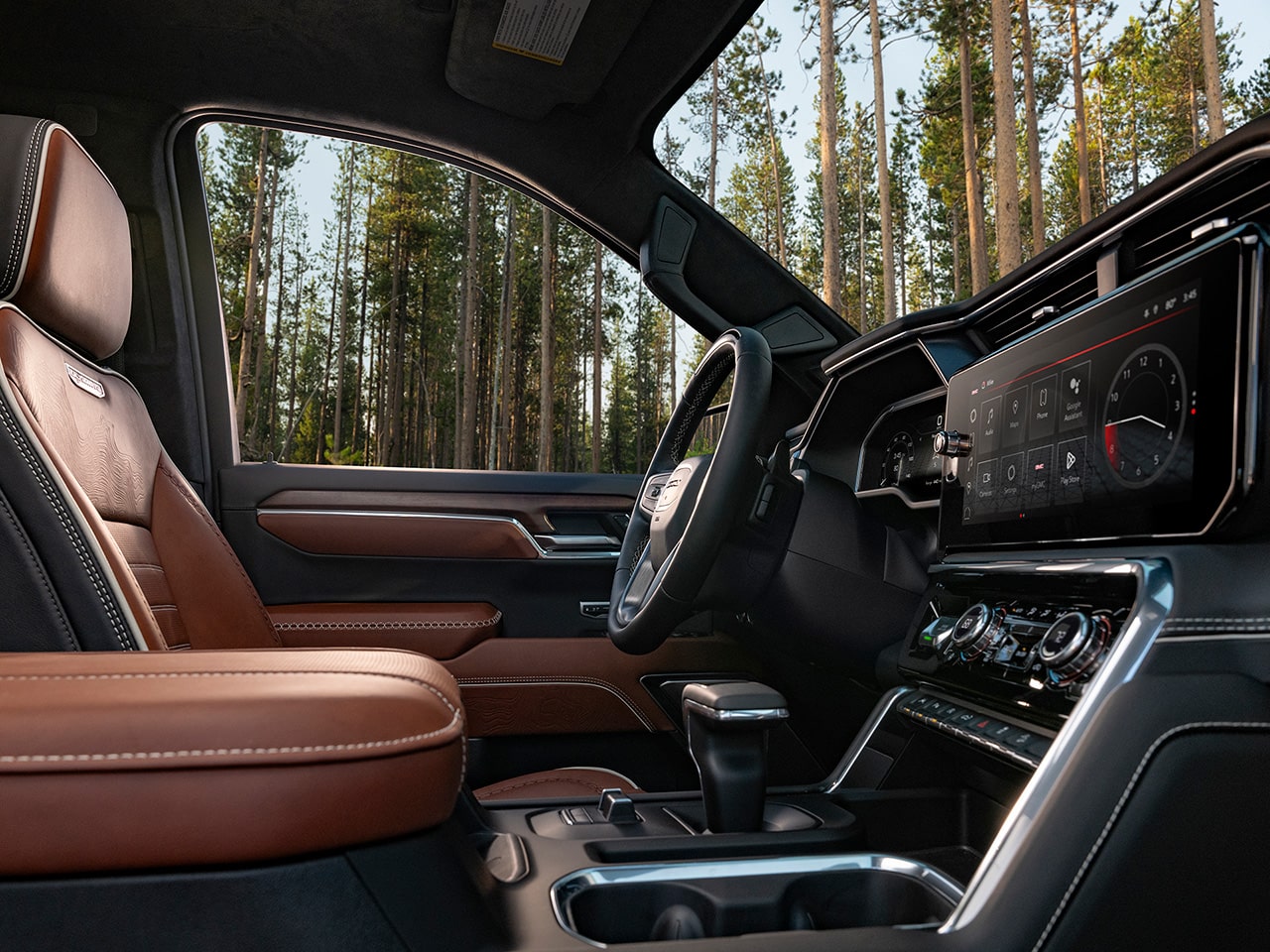 Interior View From the Passenger Side of the Front Row Seating in the 2026 GMC Sierra Denali Luxury Pickup Truck