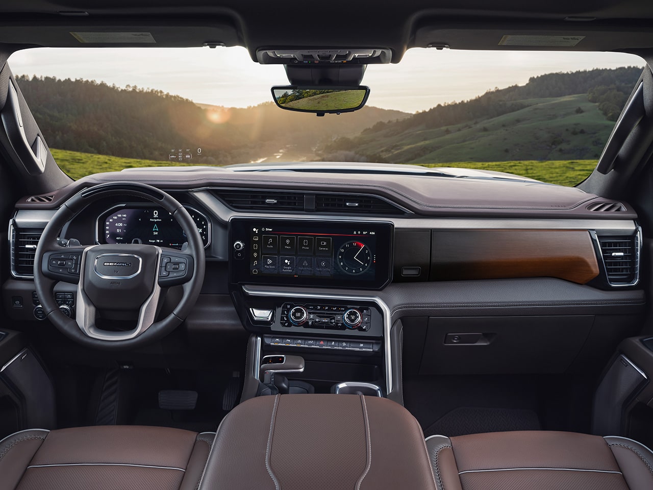 Interior View of the Dashboard and Infotainment System in the 2026 GMC Sierra Denali Luxury Pickup Truck