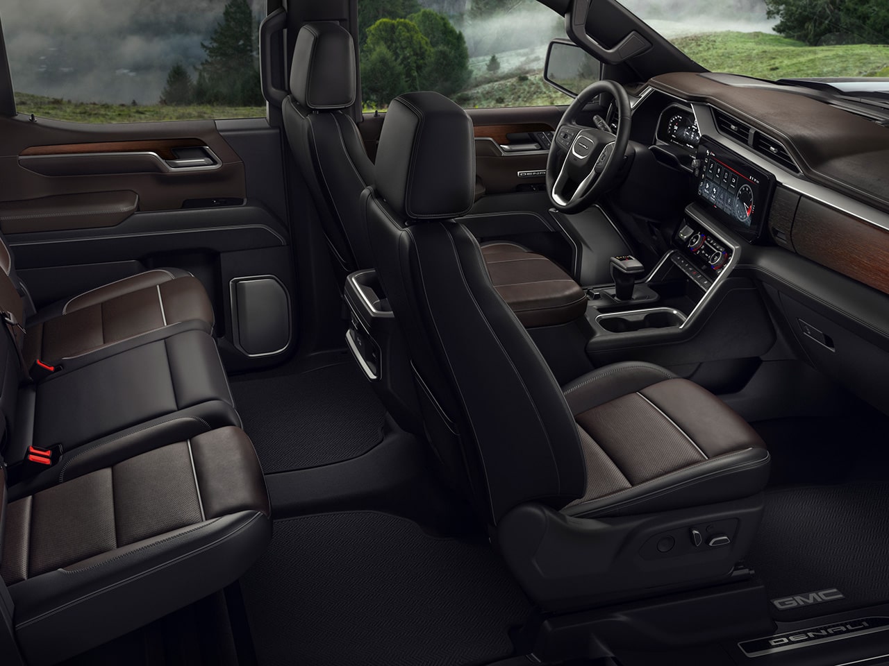 Profile View of the Interior Full-grain Leather Seating and Plaited Contrast Stitching in the 2026 Sierra 1500