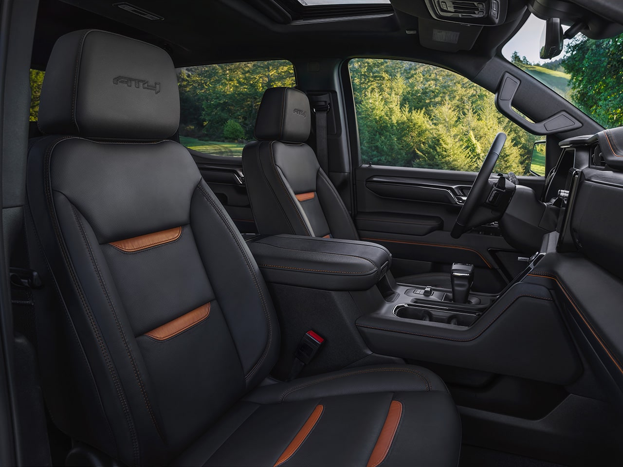 Interior View of the Perforated Front Leather Seating in the 2026 GMC Sierra 1500 Pickup Truck