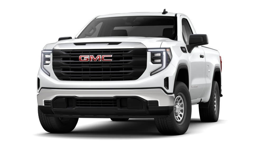 Front Three-Quarters View of a Summit White 2026 GMC Sierra 1500 Pro Pickup Truck