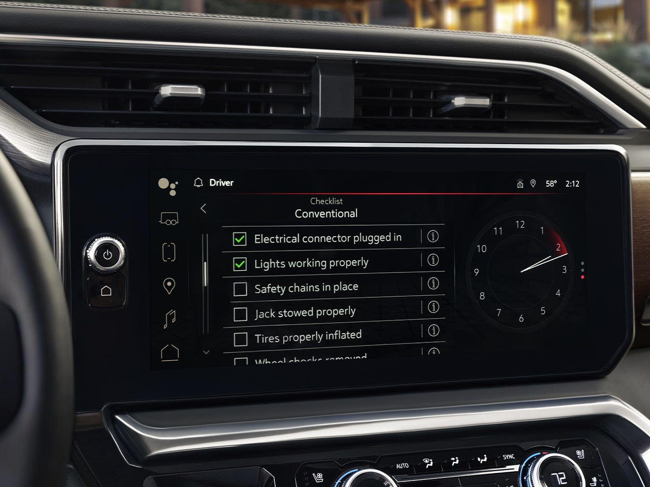 Close-up of the Infotainment Screen Displaying the Prograde Trailing System Options