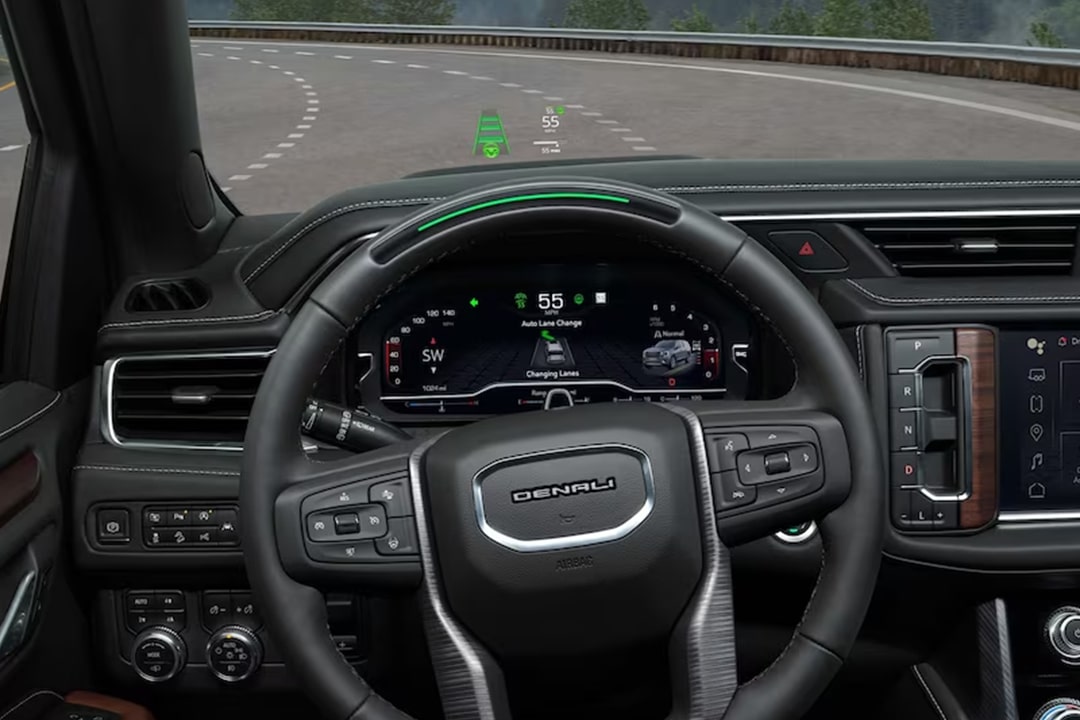 View of the GMC Vehicles Steering Wheel and the Heads-Up Display Feature