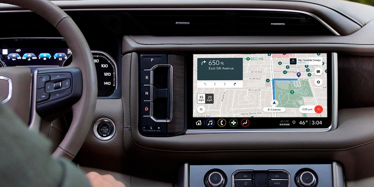 Close-up of the GMC Vehicles Infotainment Screen Displaying Google Maps