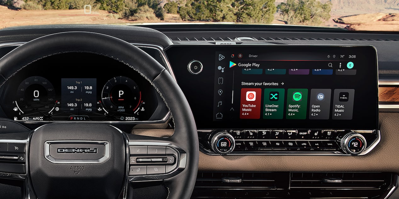 Close-up of a GMC Vehicles Infotainment Screen Displaying In-Vehicle Apps