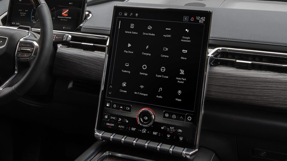 Close-up View of the Expansive Center Touchscreen in the Sierra EV Denali